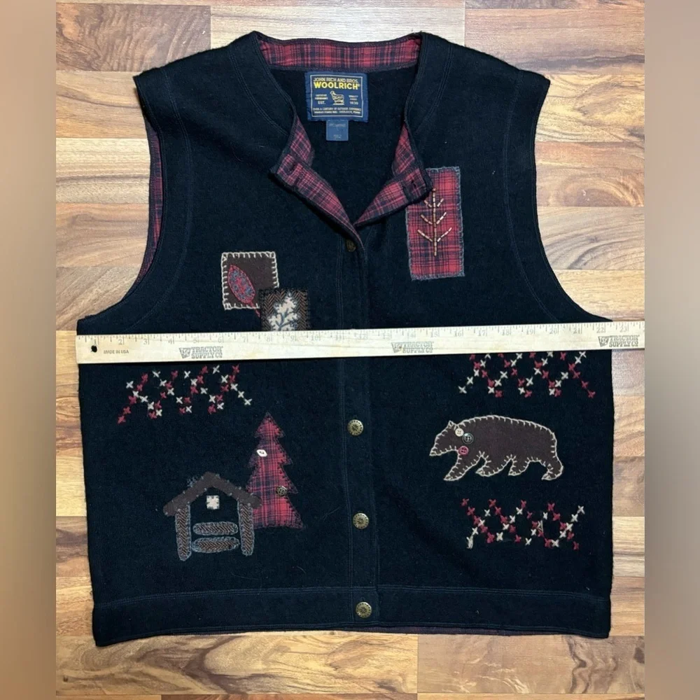 Woolrich 100% Boiled Wool Button Front Vest Sleeveless Cabin Lodge Black Size L